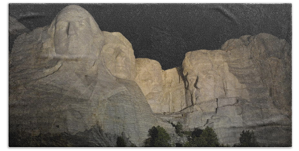 Mt Rushmore National Monument Hand Towel featuring the photograph Mt. Rushmore at Night by Frank Madia