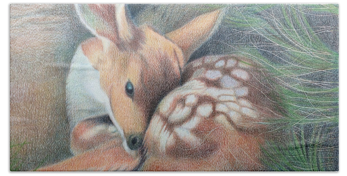 Art Hand Towel featuring the drawing Mule Deer Fawn by Dustin Miller