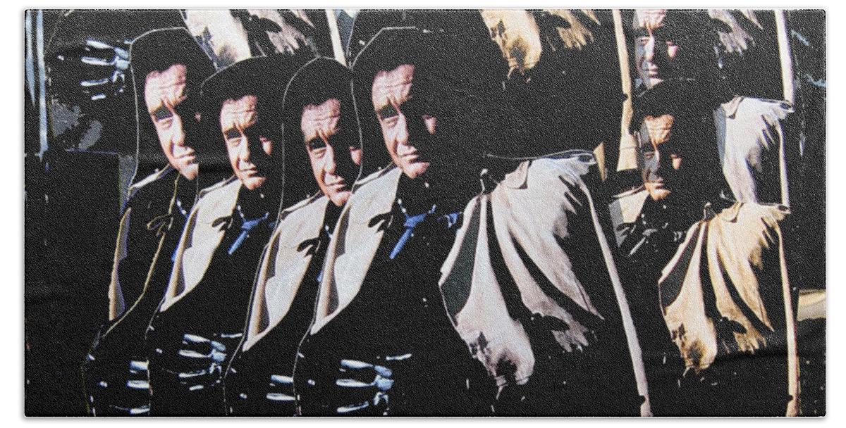 Multiple Johnny Cash In Trench Coat Collage Old Tucson Arizona Surrealism Color Added Hand Towel featuring the photograph Multiple Johnny Cash in trench coat 1 by David Lee Guss