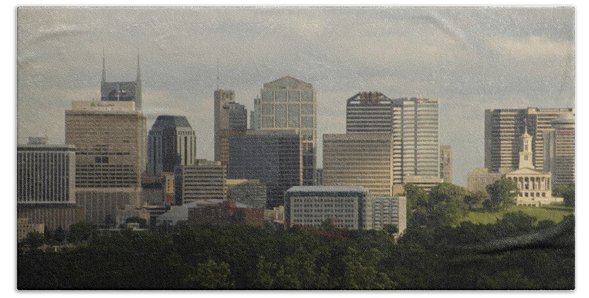 Music City Bath Towel featuring the photograph Music City Skyline Nashville Tennessee by Valerie Collins