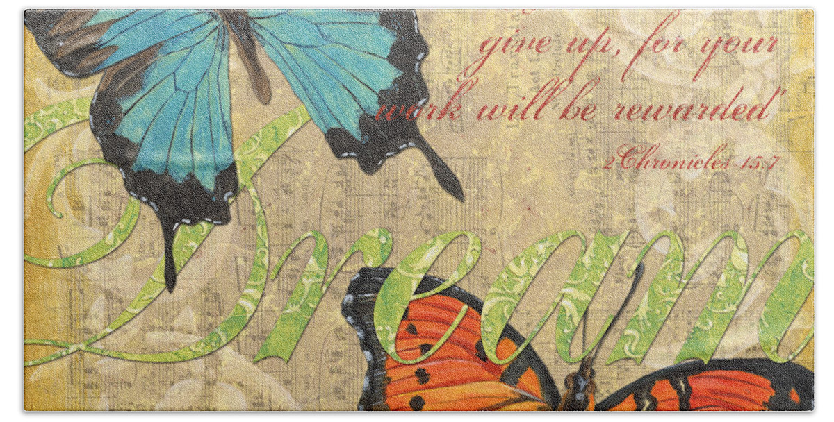 Butterflies Hand Towel featuring the painting Musical Butterflies 1 by Debbie DeWitt
