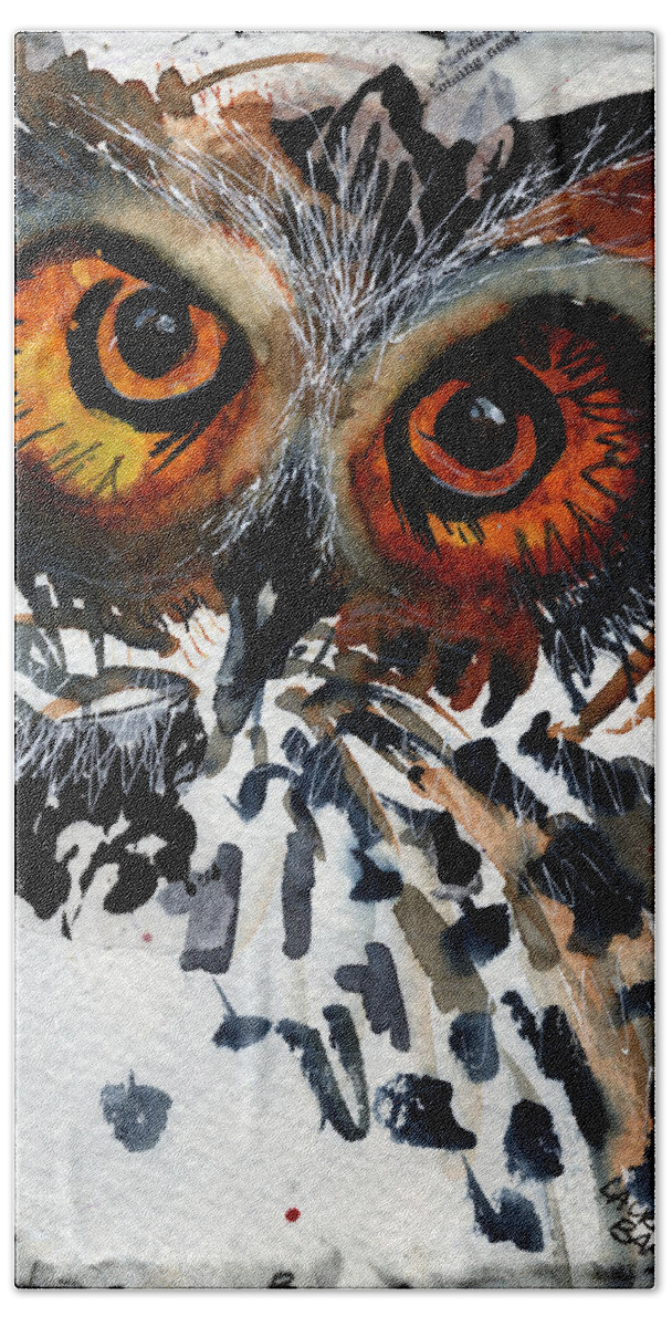  Owl Bath Towel featuring the painting Musicowl by Laurel Bahe