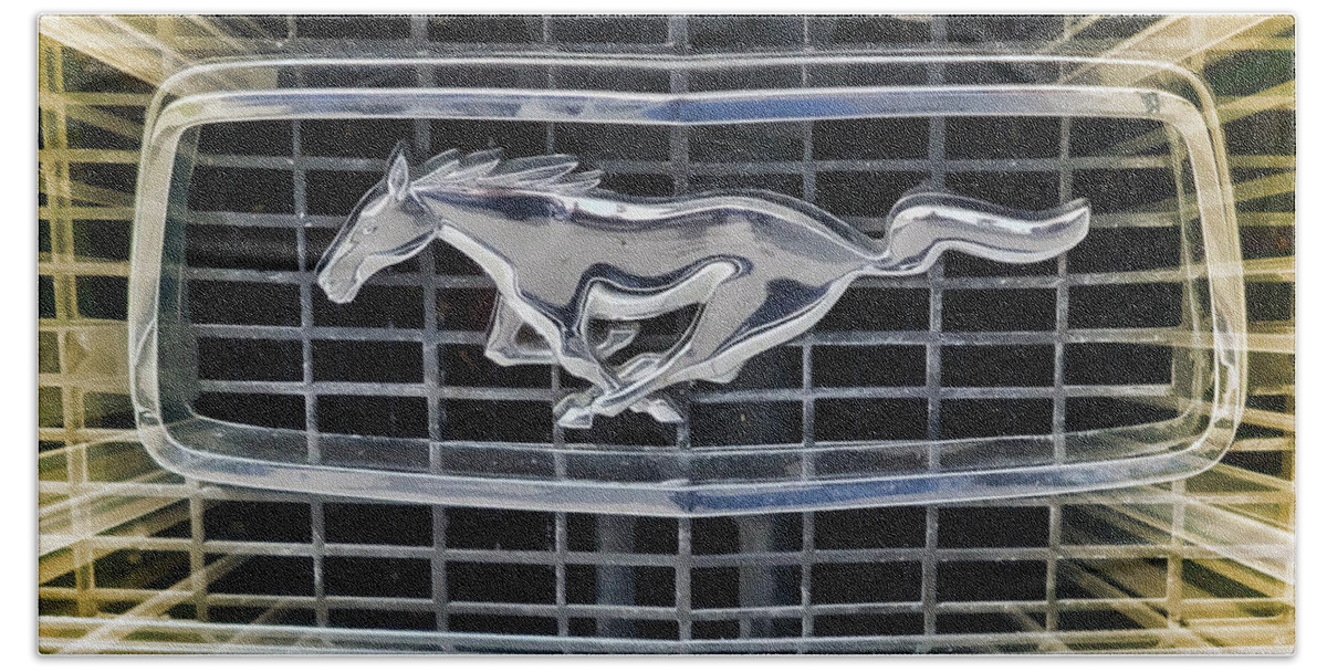 Victor Montgomery Bath Towel featuring the photograph Mustang Emblem by Vic Montgomery