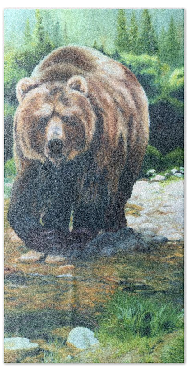 Lori Brackett Hand Towel featuring the painting My Bear of a Painting by Lori Brackett