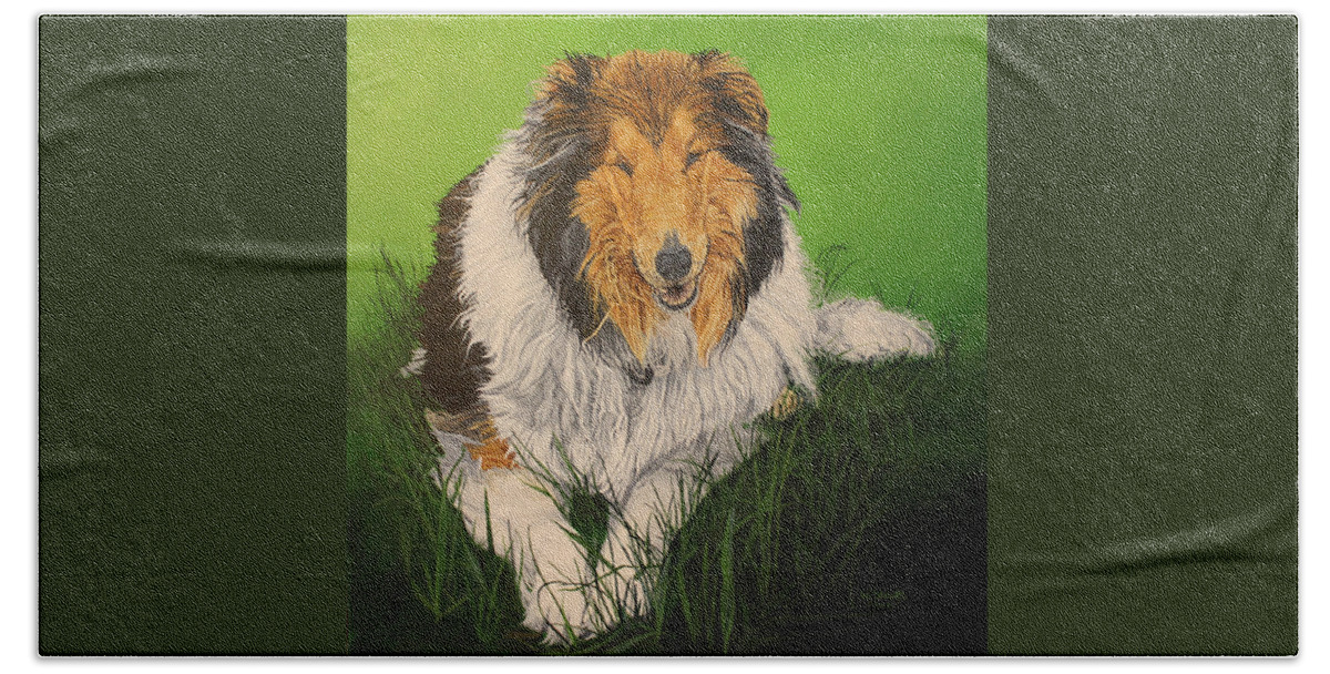 Collie Bath Towel featuring the painting My Guardian by Wendy Shoults