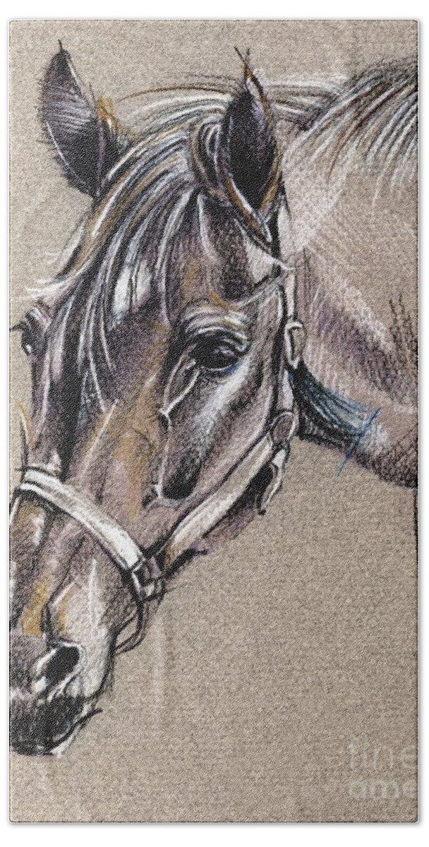 Horse Study Bath Towel featuring the drawing My Horse PORTRAIT DRAWING by Daliana Pacuraru