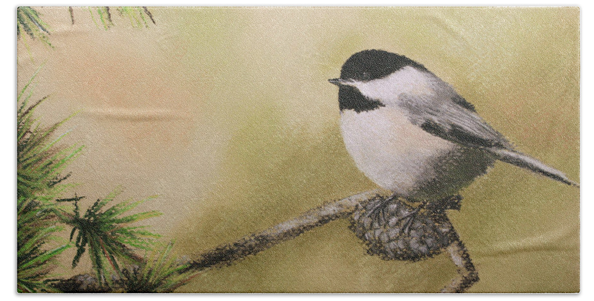 Chickadee Hand Towel featuring the pastel My Little Chickadee by Marna Edwards Flavell
