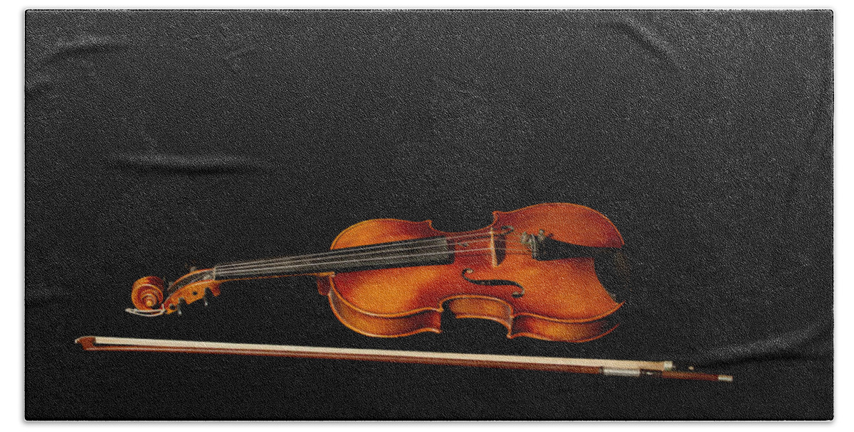 Violin Hand Towel featuring the photograph My old fiddle and bow by Torbjorn Swenelius