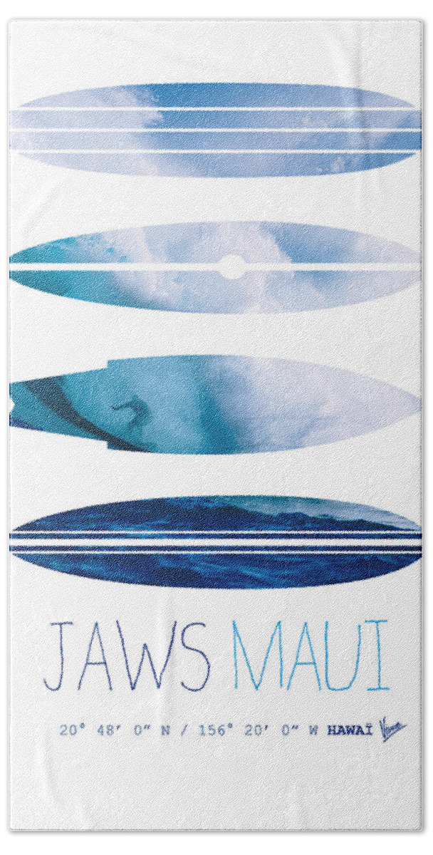 Minimal Bath Sheet featuring the digital art My Surfspots poster-1-Jaws-Maui by Chungkong Art