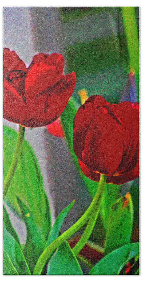 California Tulips In Bloom Bath Towel featuring the digital art Red Tulips by Joseph Coulombe