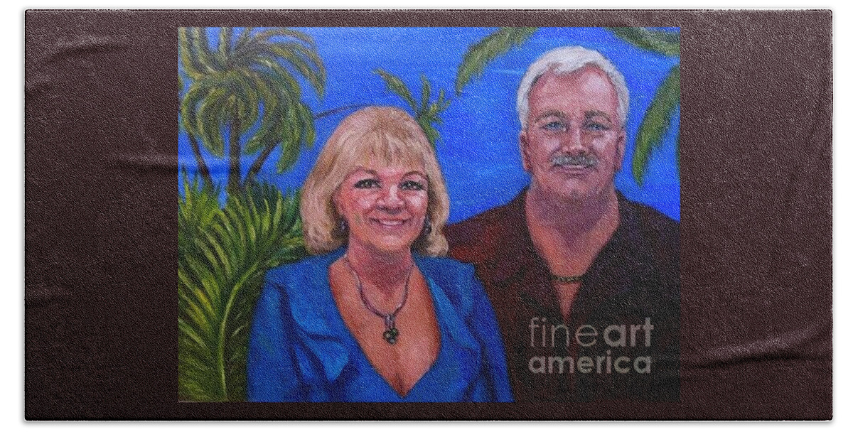 Oil Portrait Bath Towel featuring the painting Nancy and Todd portrait by Beverly Boulet