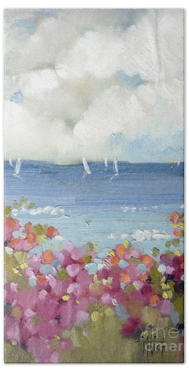 Nantucket Bath Towel featuring the painting Nantucket Sea Roses by Joyce Hicks