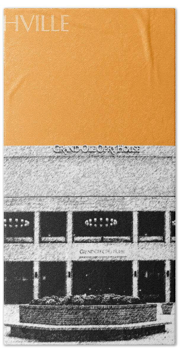Architecture Bath Towel featuring the digital art Nashville Skyline Grand Ole Opry - Orange by DB Artist