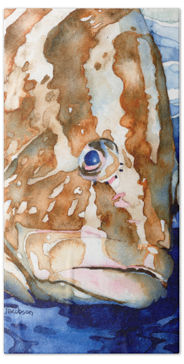 Grouper Bath Towel featuring the painting Nassau Grouper Portrait by Pauline Walsh Jacobson