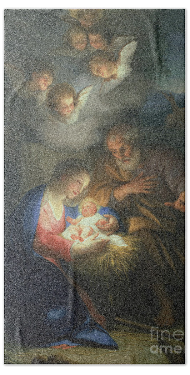 Neo-classical Bath Towel featuring the painting Nativity Scene by Anton Raphael Mengs