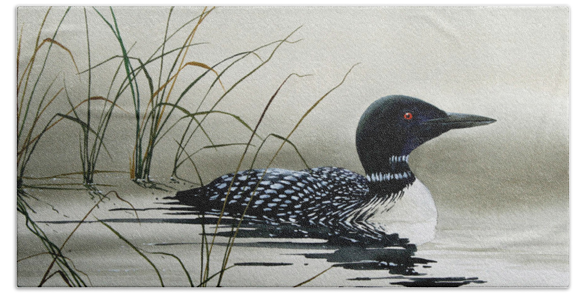 Loon Prints Hand Towel featuring the painting Nature's Serenity by James Williamson