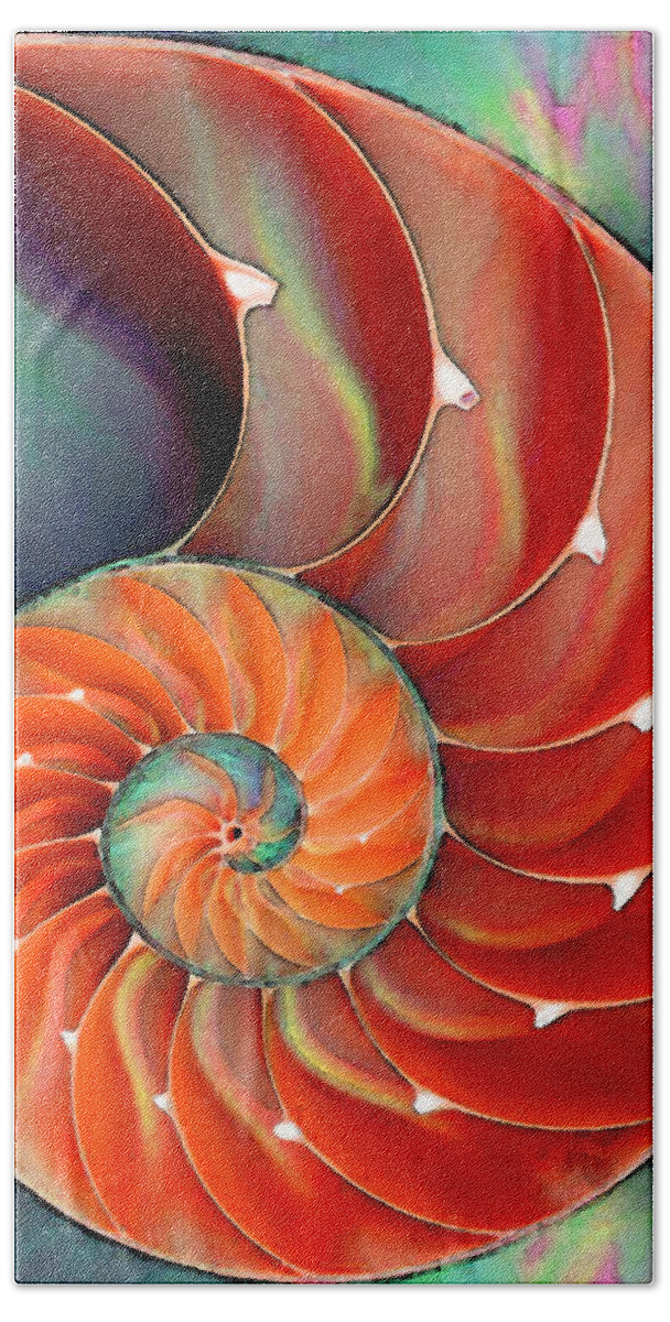 Nautilus Bath Sheet featuring the painting Nautilus Shell - Nature's Perfection by Sharon Cummings