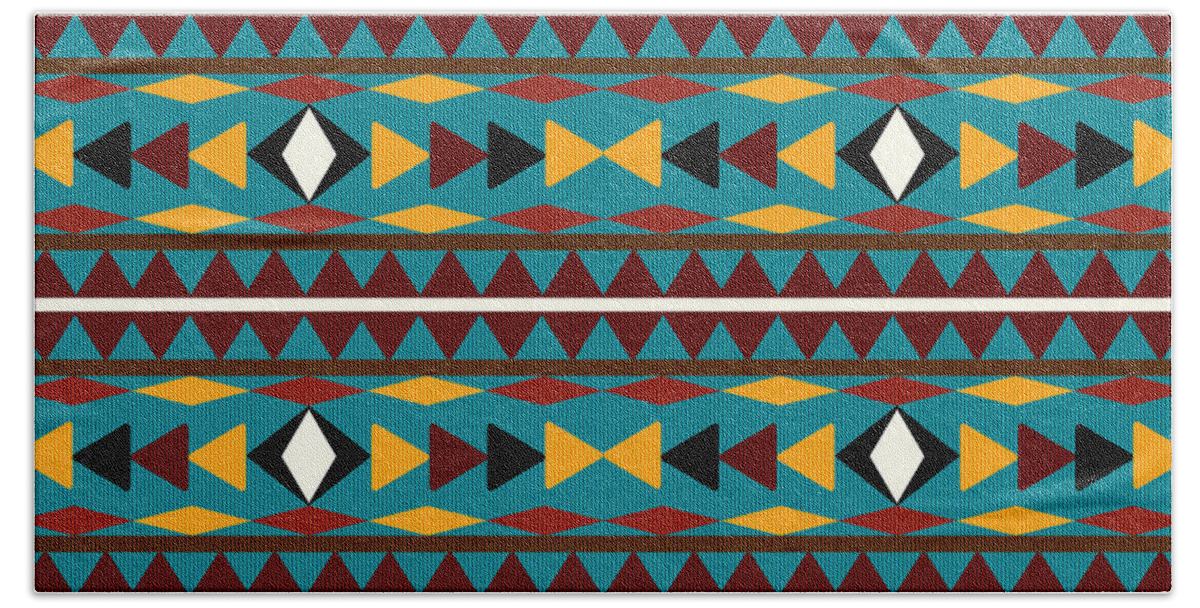 Navajo Hand Towel featuring the mixed media Navajo Teal Pattern by Christina Rollo