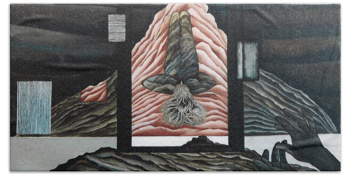 Surrealism Bath Towel featuring the painting Negative Ion by Fei A