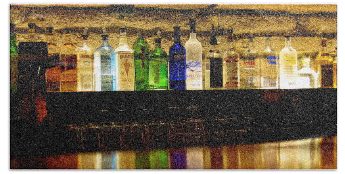 Bar Hand Towel featuring the photograph Nepenthe's Bottles by James B Toy
