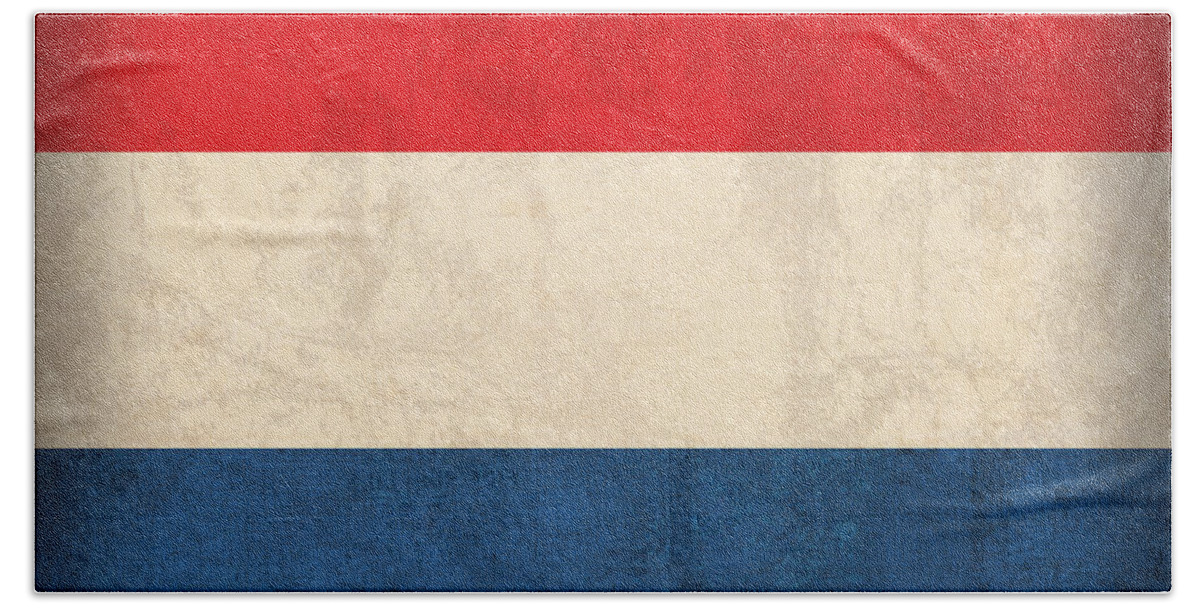 Netherlands Flag Vintage Distressed Finish Holland Europe Country Nation Dutch Bath Towel featuring the mixed media Netherlands Flag Vintage Distressed Finish by Design Turnpike