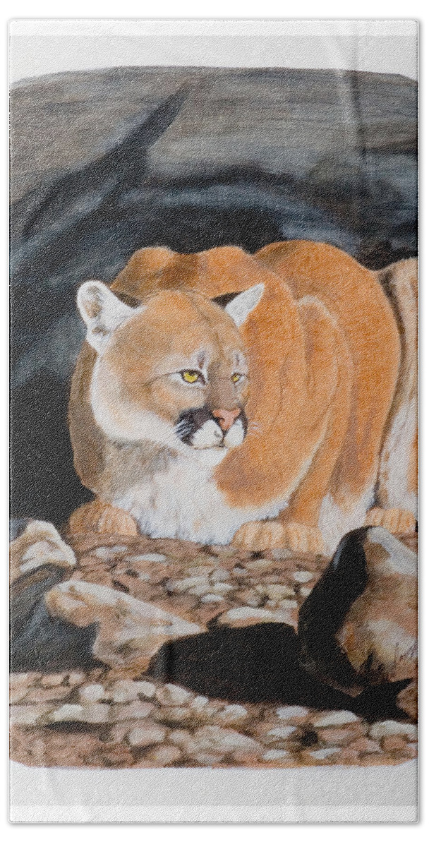 Cougar Bath Towel featuring the painting Nevada Cougar by Darcy Tate