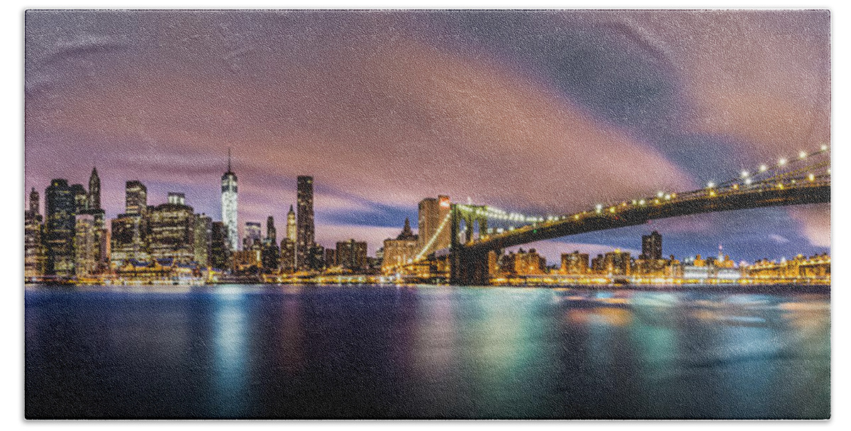 Brooklyn Bridge Bath Towel featuring the photograph New Dawn over New York by Mihai Andritoiu