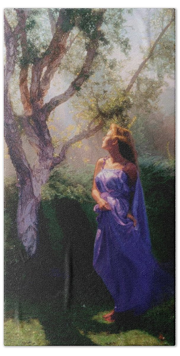 Tree Bath Towel featuring the painting New Dawn by Patrick Whelan
