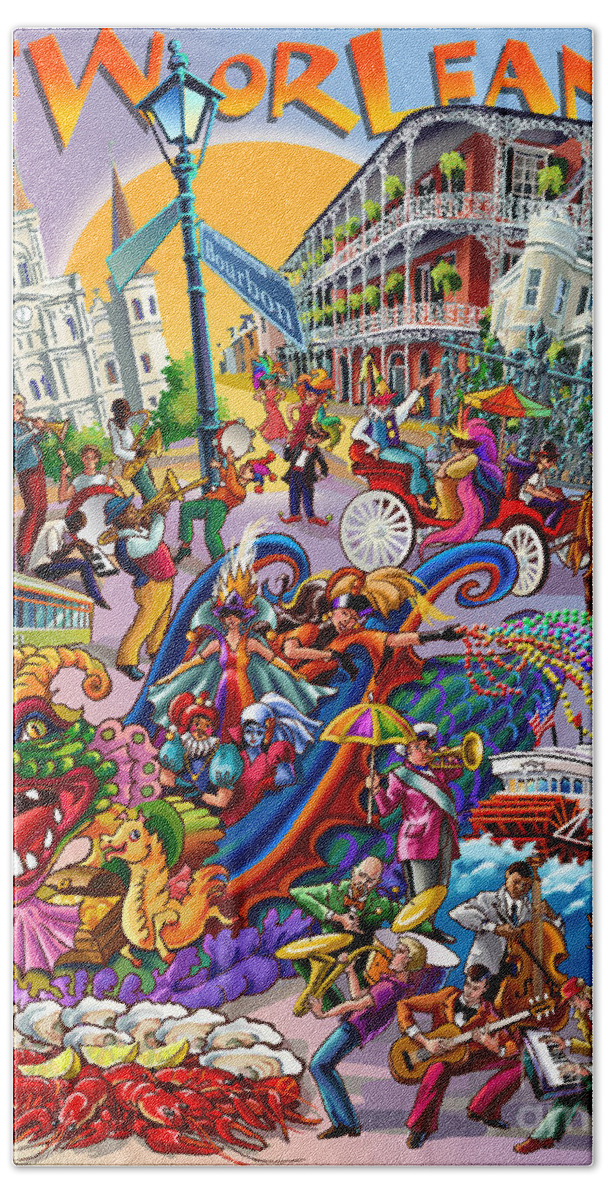 New Orleans Bath Towel featuring the digital art New Orleans in color by Maria Rabinky