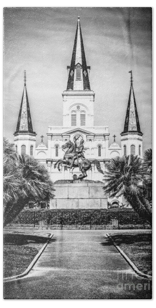 America Hand Towel featuring the photograph New Orleans St. Louis Cathedral Black and White Picture by Paul Velgos