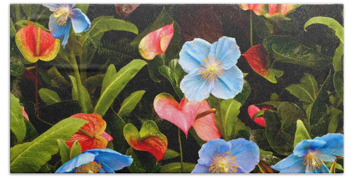Meconopsis Betonicifolia Hand Towel featuring the photograph New World and Old World Exotic Flowers by Byron Varvarigos