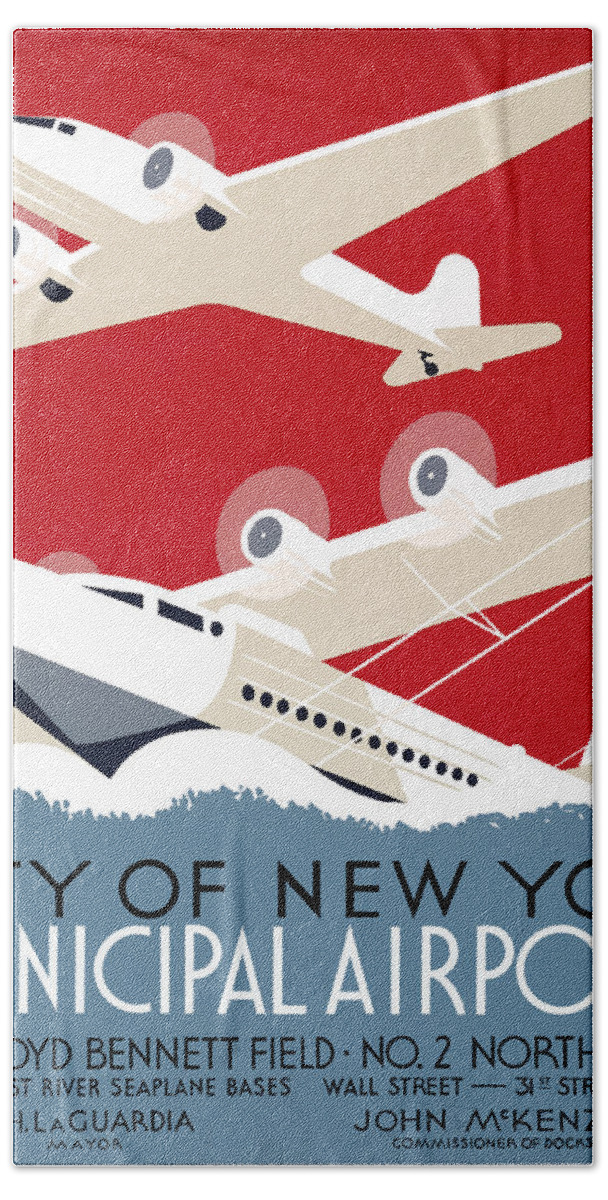 1930s Hand Towel featuring the drawing New York Airports, C1936 by Granger
