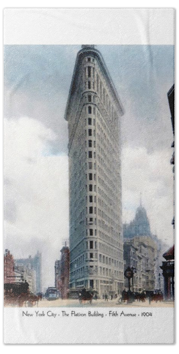 Detroit Bath Towel featuring the digital art New York City - The Flatiron Building - Fifth Avenue - 1904 by John Madison