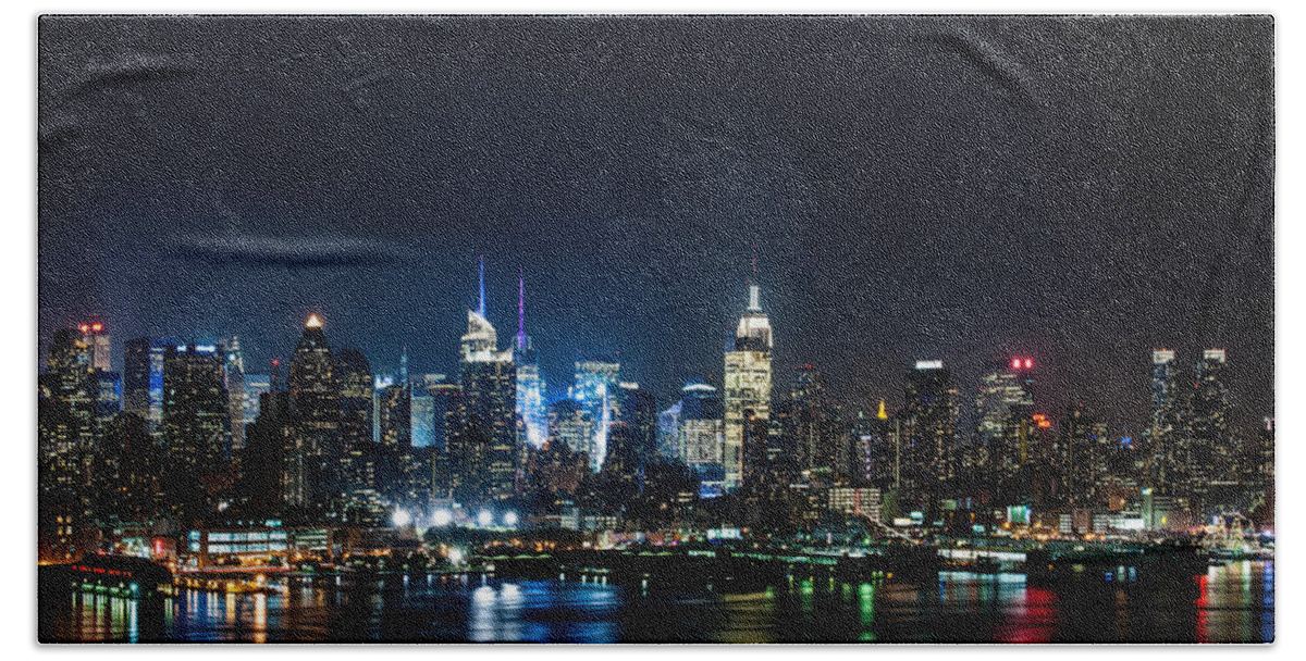 America Bath Sheet featuring the photograph New York lights by Zina Zinchik