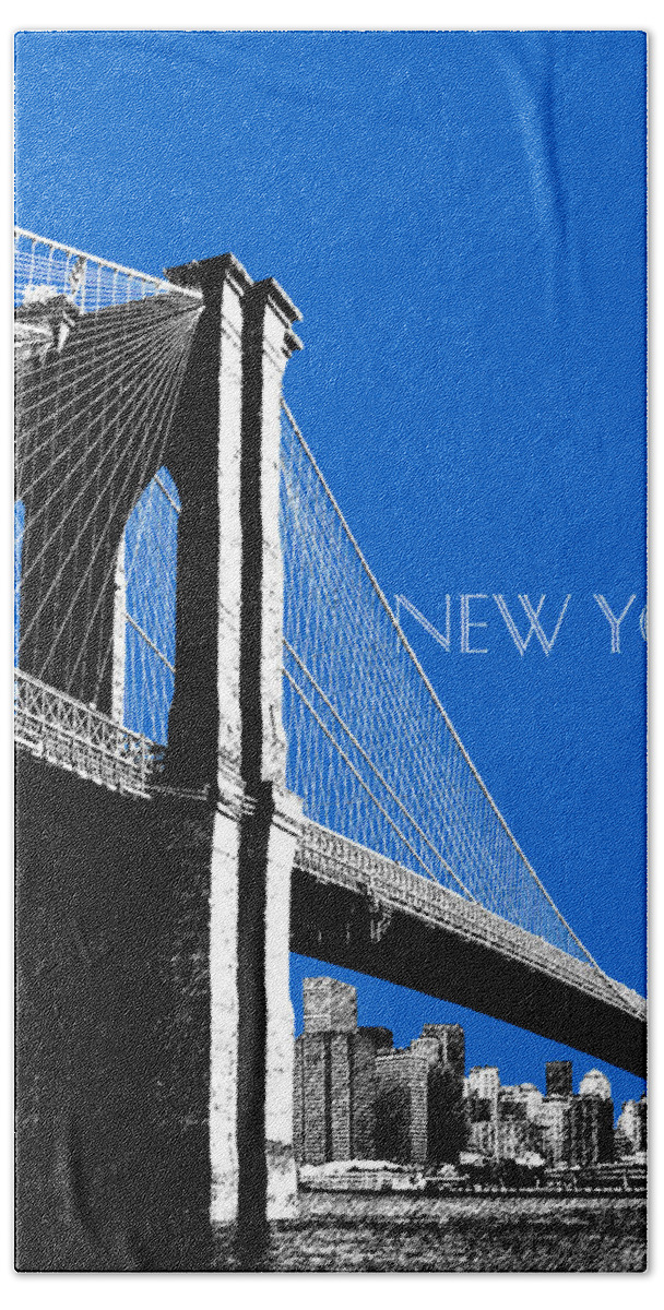 Architecture Bath Towel featuring the digital art New York Skyline Brooklyn Bridge - Blue by DB Artist