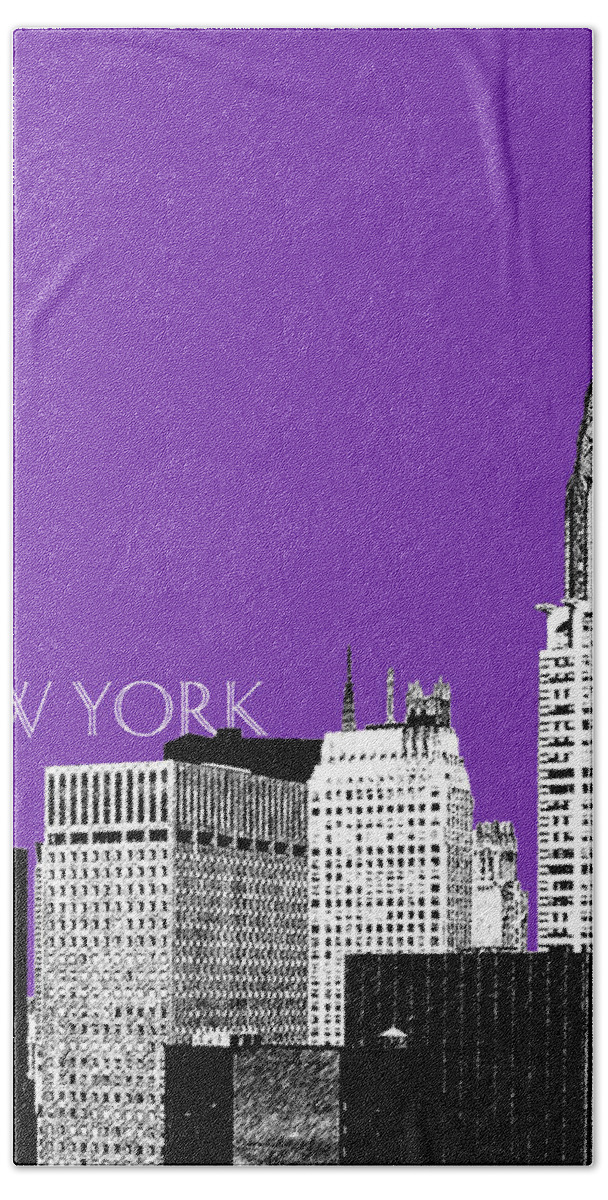 Architecture Bath Towel featuring the digital art New York Skyline Chrysler Building - Purple by DB Artist