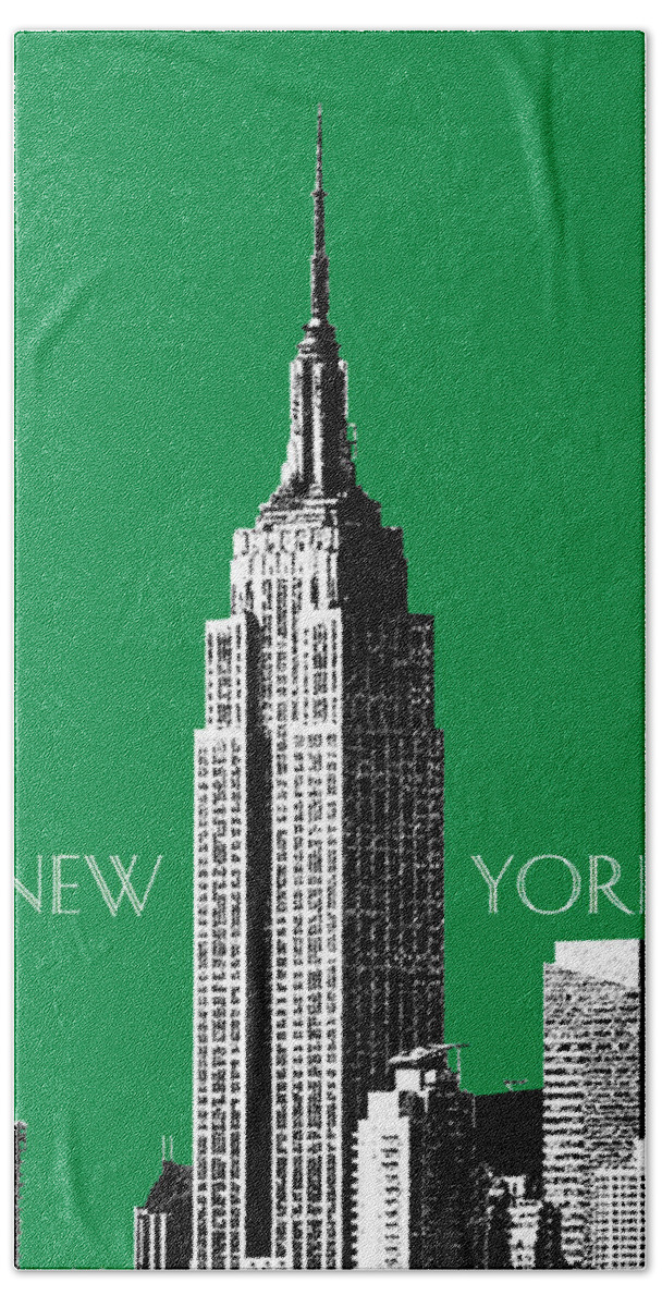 Architecture Bath Towel featuring the digital art New York Skyline Empire State Building - Forest Green by DB Artist