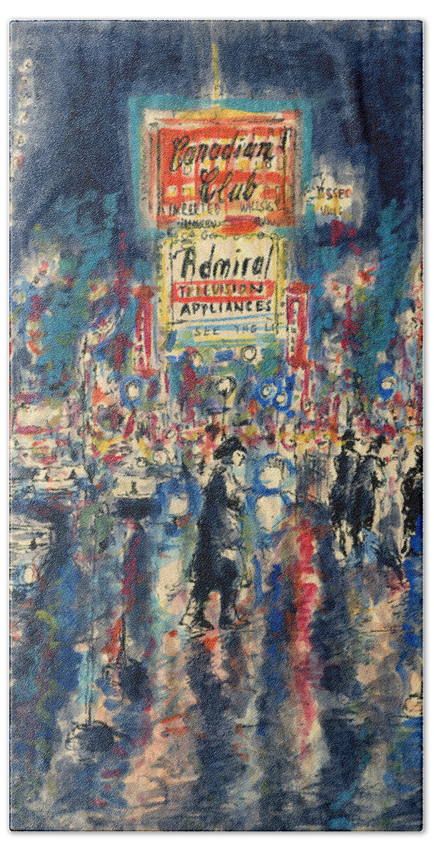 New+york+painting Bath Towel featuring the painting New York Times Square 79 - Watercolor Art Painting by Peter Potter