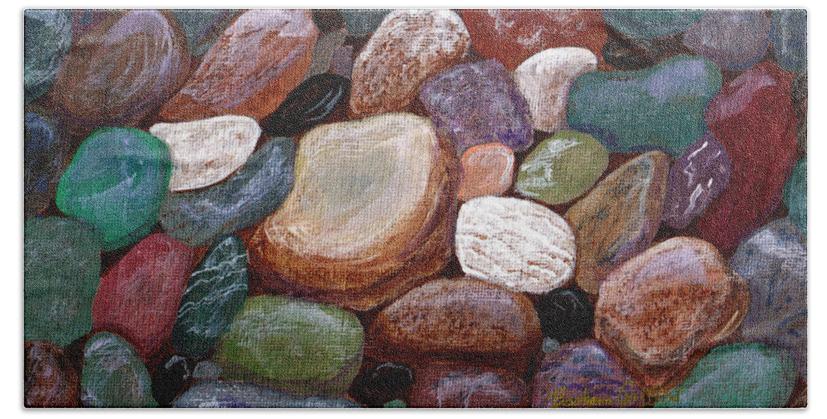Barbara Griffin Hand Towel featuring the painting Newfoundland Beach Rocks 2 by Barbara A Griffin
