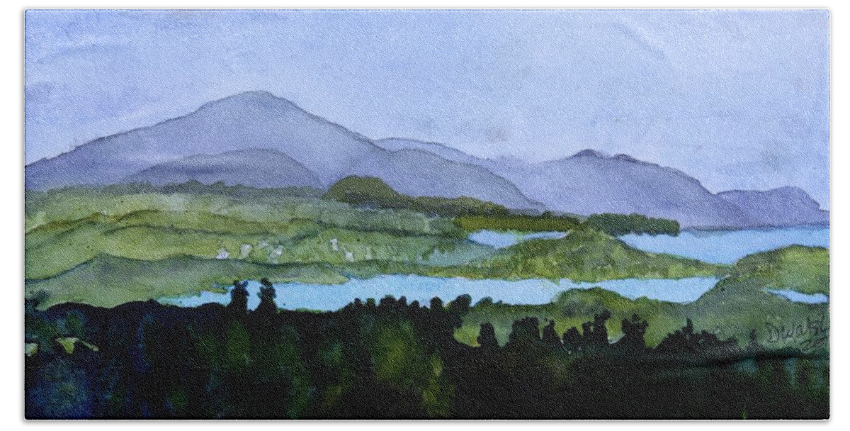 Newport Vt Hand Towel featuring the painting Newport from Brownington Lookout by Donna Walsh
