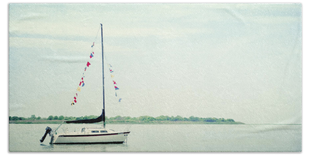 Sailboat Hand Towel featuring the photograph Next Voyage - Calming Beach Photography by Carolyn Cochrane