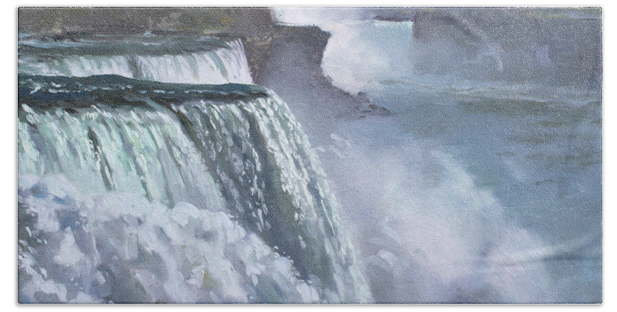 Niagara Falls Hand Towel featuring the painting Niagara American Falls by Ylli Haruni