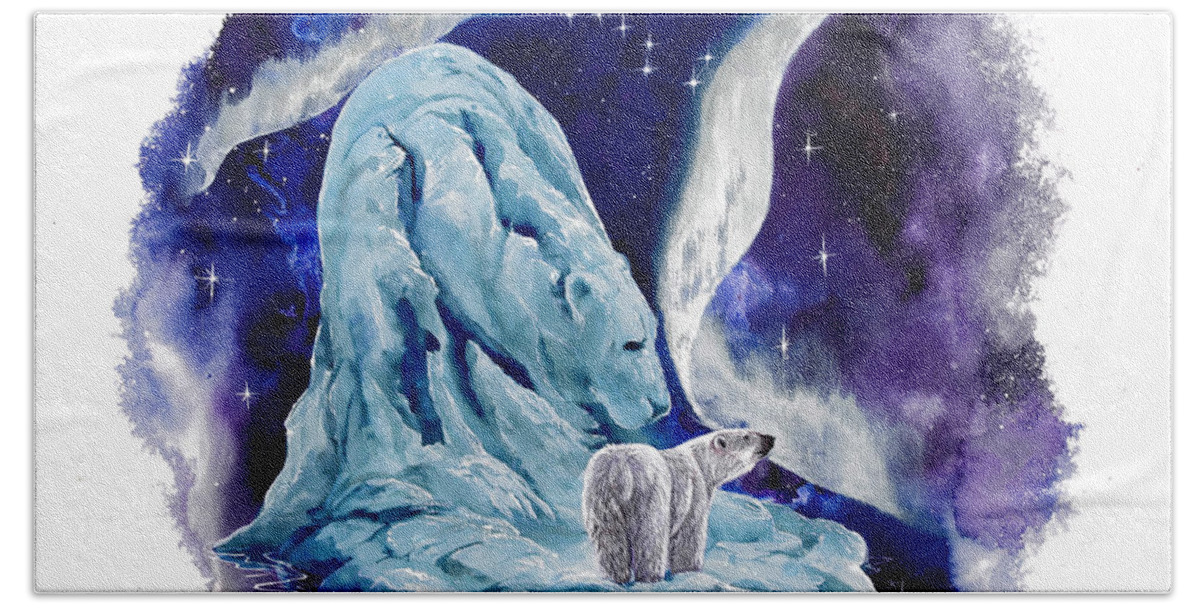 Polar Bear Bath Towel featuring the painting Night Bear by Sherry Shipley
