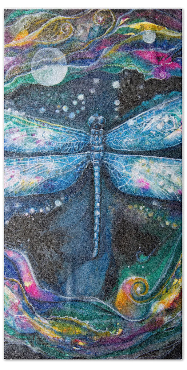 Dragonfly Hand Towel featuring the painting Night Magic Dragonfly by Patricia Allingham Carlson