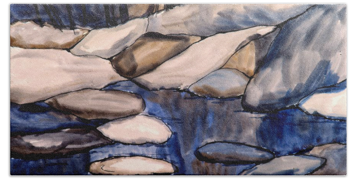 Rocks Bath Towel featuring the painting Night Rocks by Kendall Kessler