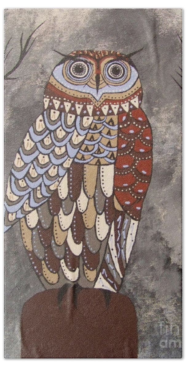 Owl Painting Hand Towel featuring the painting Night Vision by Jean Fry