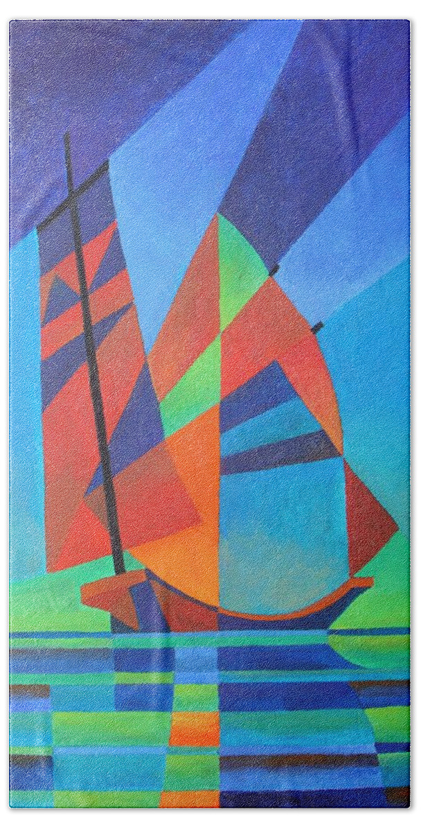 Sailboat Bath Towel featuring the painting Nightboat by Taiche Acrylic Art