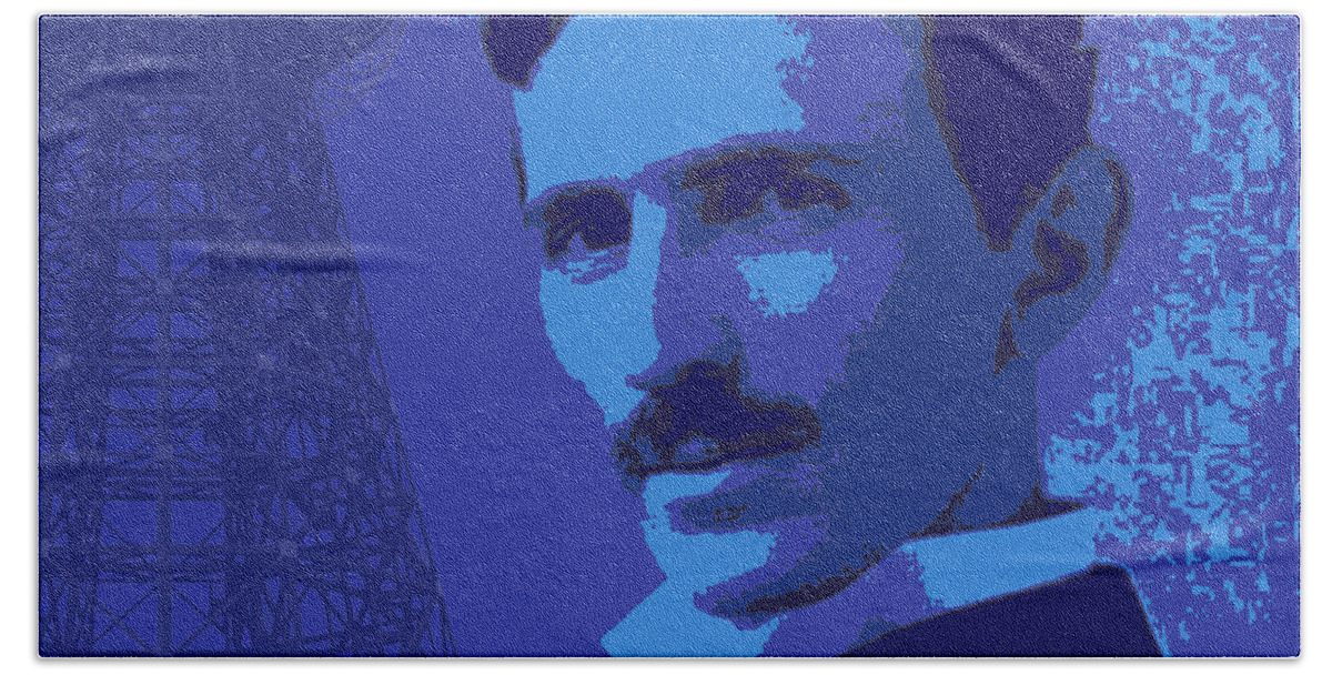 Nikola Tesla Bath Towel featuring the digital art Nikola Tesla #2 by Jean luc Comperat