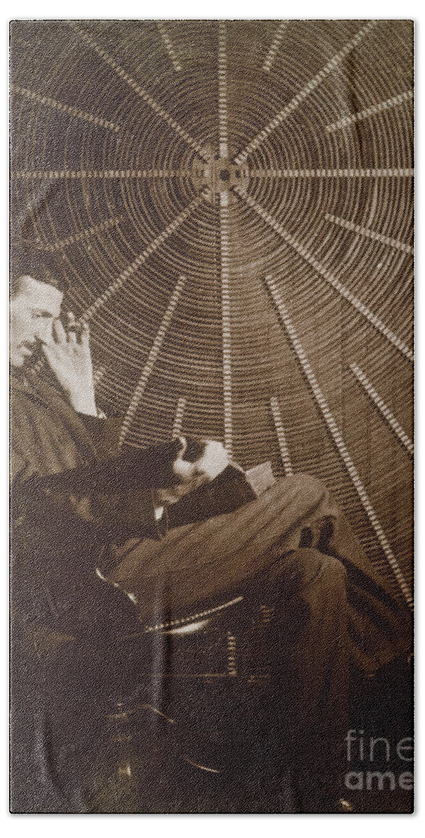 1895 Bath Towel featuring the photograph Nikola Tesla by Granger