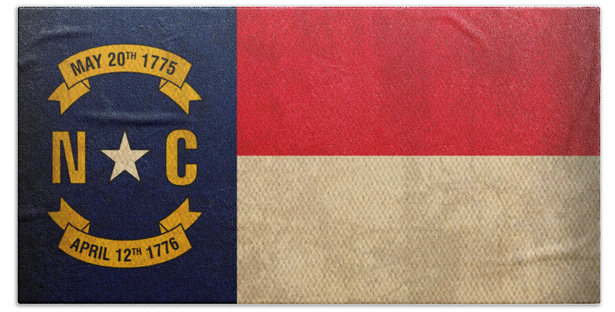 North Hand Towel featuring the mixed media North Carolina State Flag Art on Worn Canvas by Design Turnpike